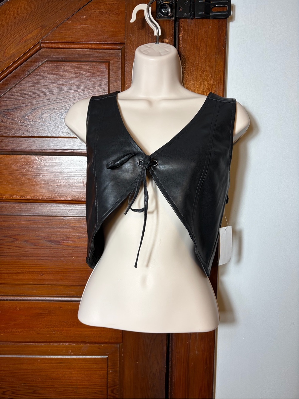 PacSun Black Faux Leather Tie-Front Crop Vest